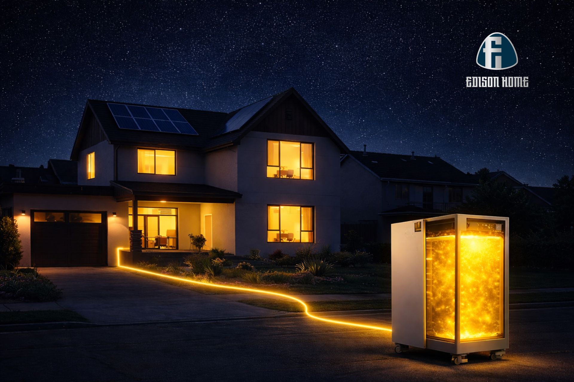 Éjszaka működő energiatároló egy napelemes rendszerrel egybekötve, ami így most árammal látja el a háztartást